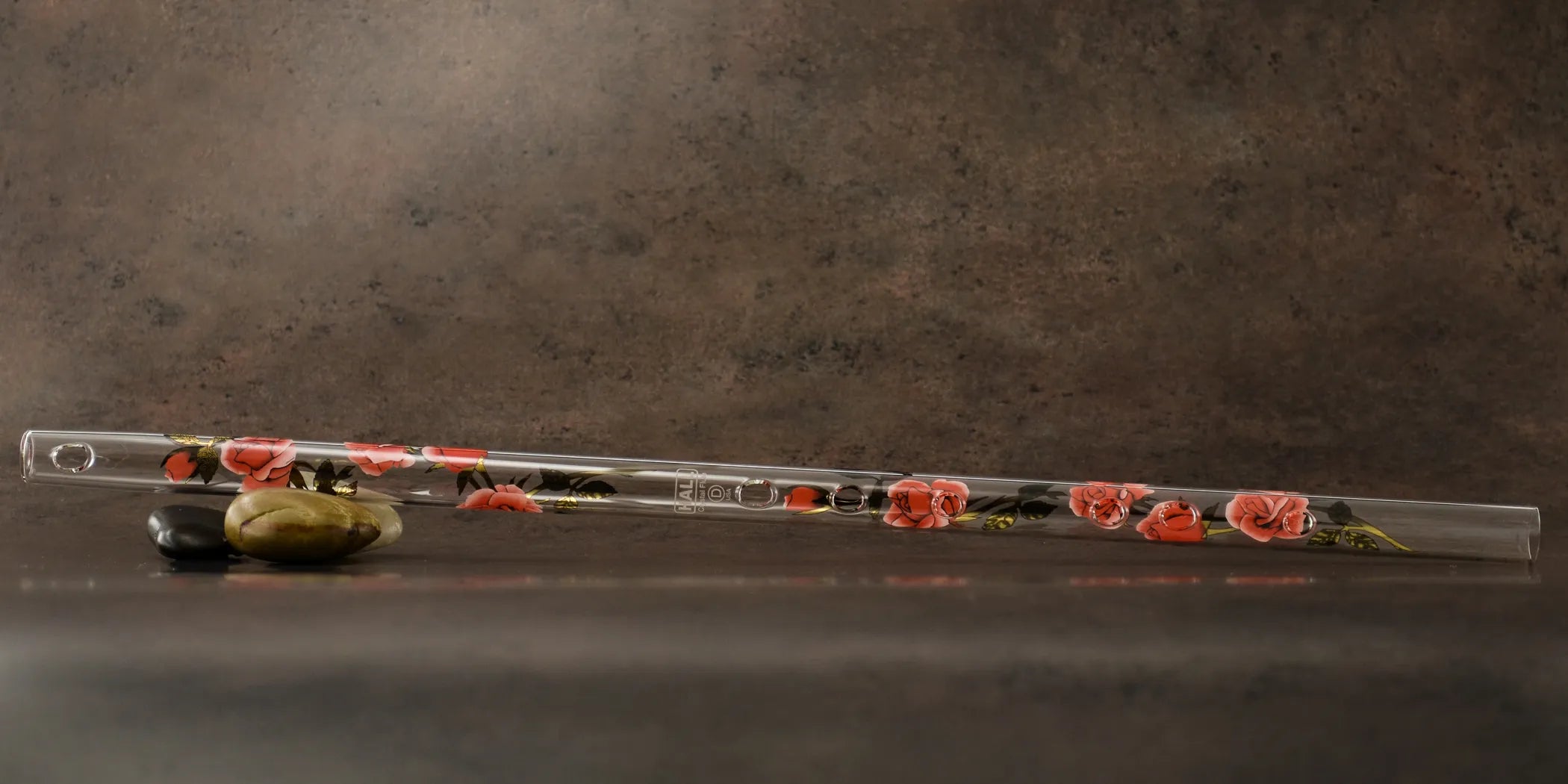 Red Rose with Gold Leaf Hall Crystal Flute