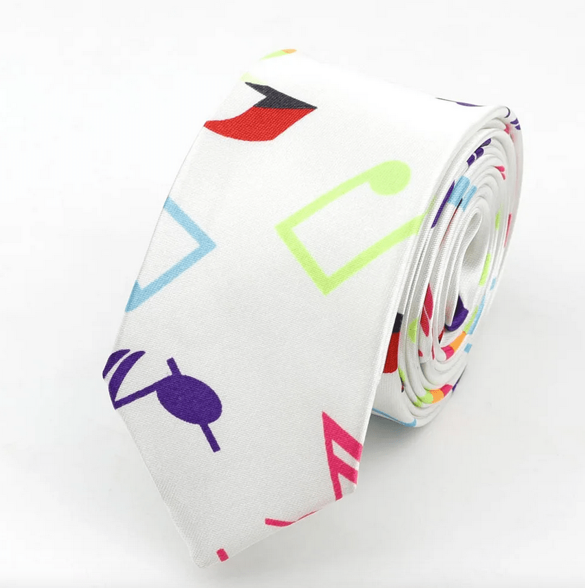 Neck Tie - Skinny White with Multicolor Music Notes