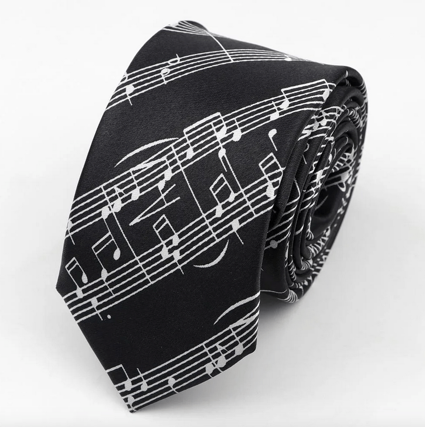 Neck Tie - Skinny Black with White Manuscript