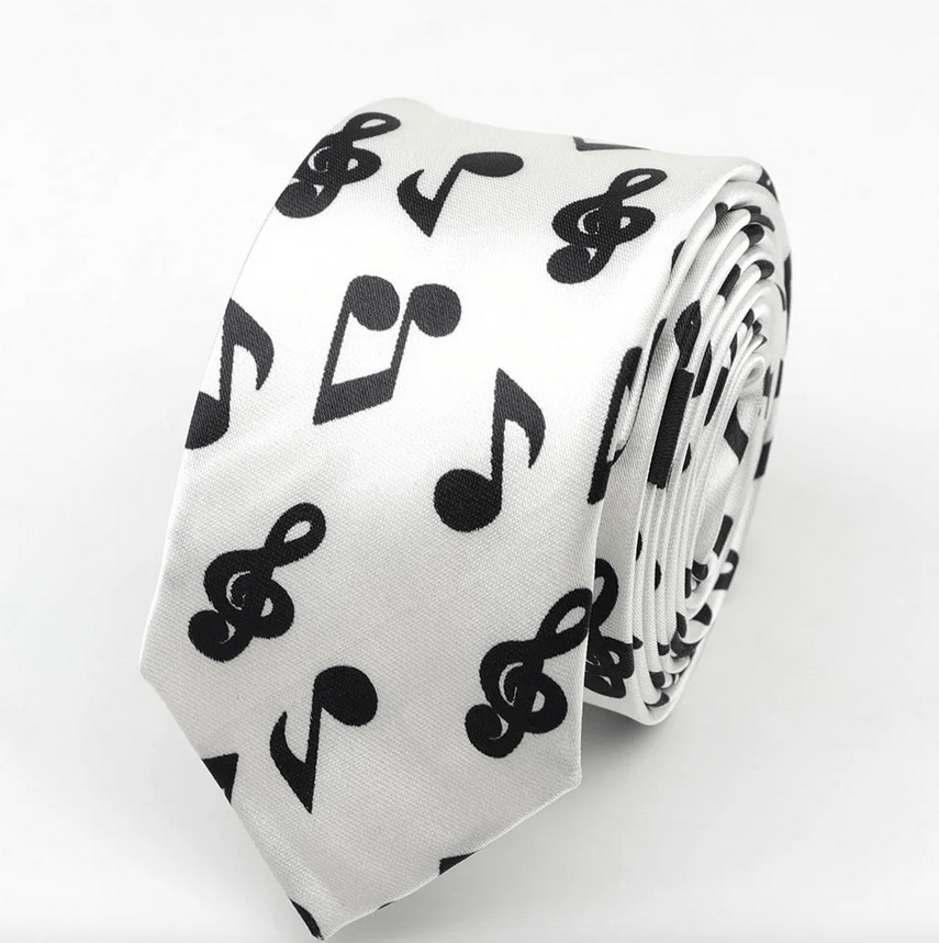 Neck Tie - Skinny White with Black Music Notes