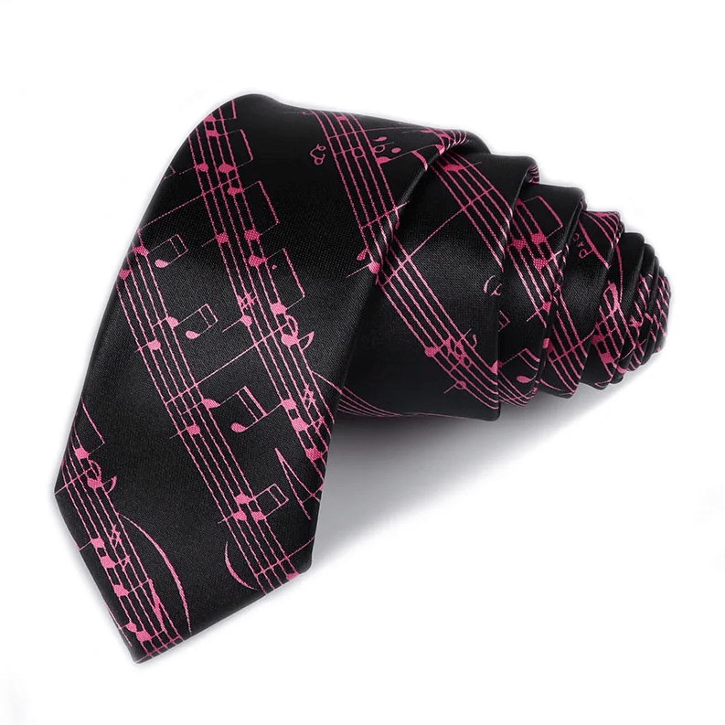Neck Tie - Wide Black with Pink Manuscript
