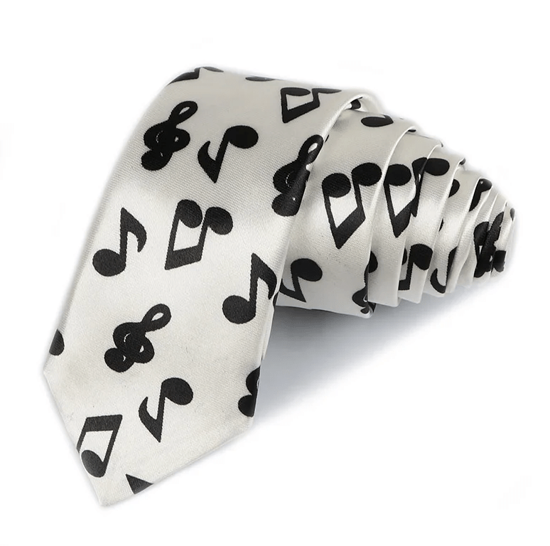 Neck Tie - Wide White with Black Music Notes