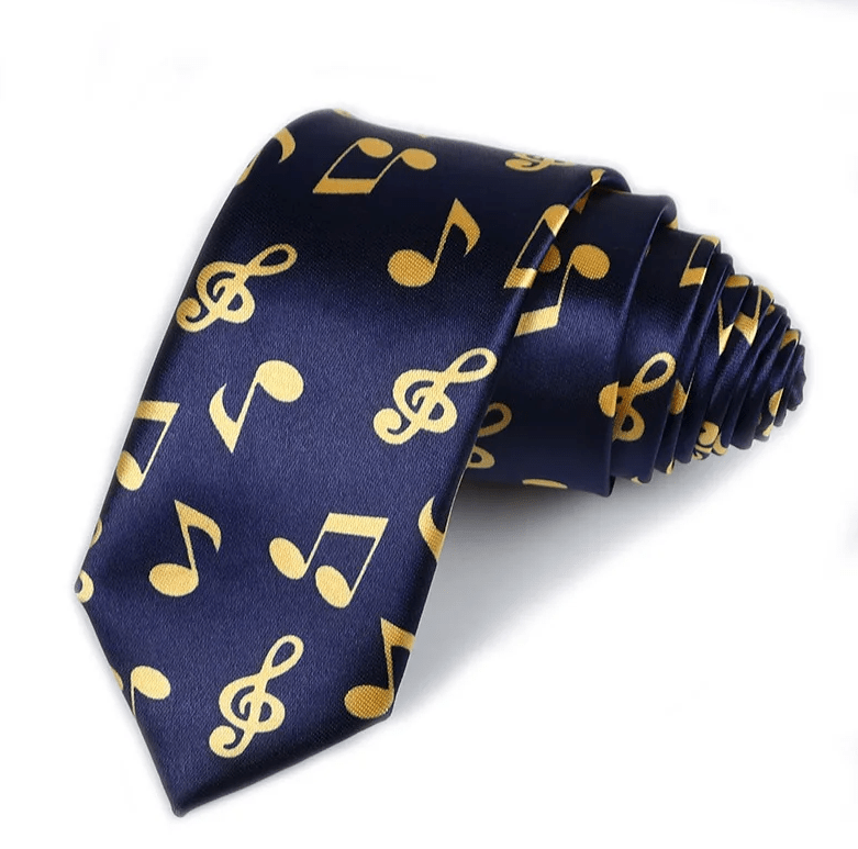 Neck Tie - Wide Navy with Gold Music Notes