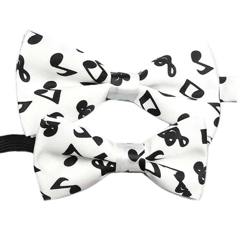 Bow Tie - White with Black Music Notes