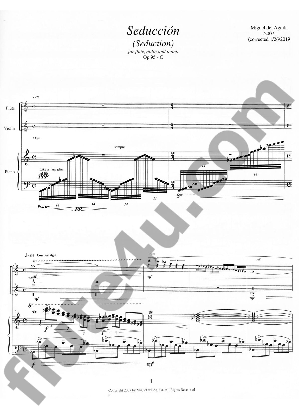 del Aguila, M :: Seduccion (flute, violin, piano)