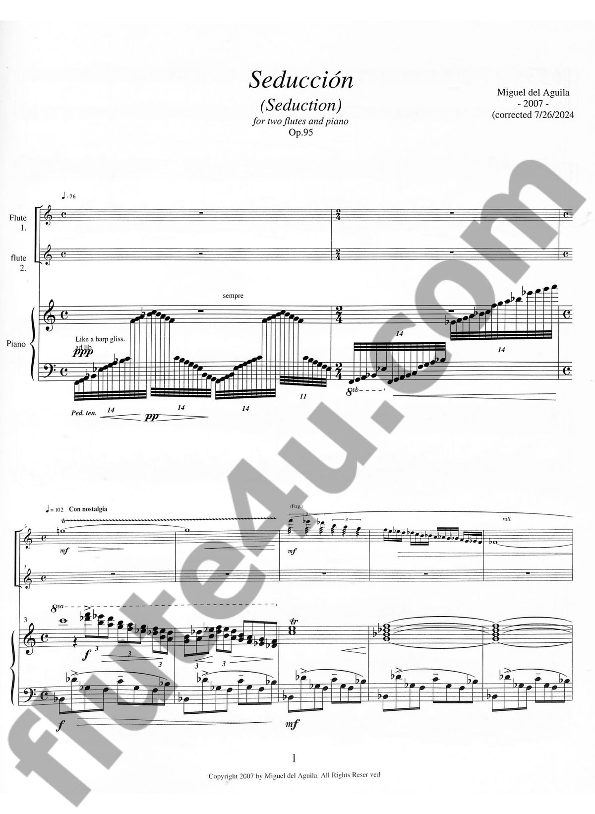 del Aguila, M :: Seduccion (2 flutes, piano)