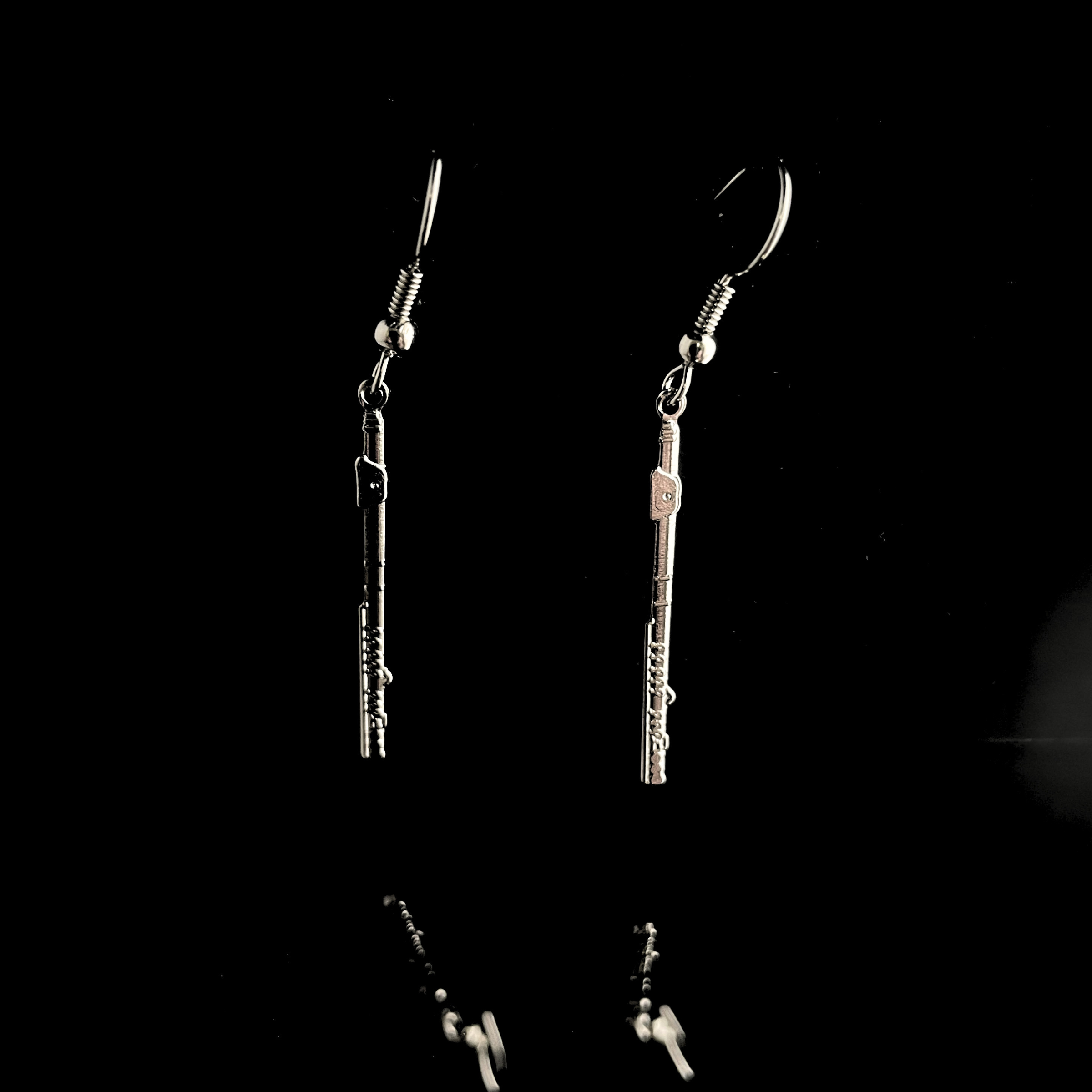 Hanging Silver Flute Earrings