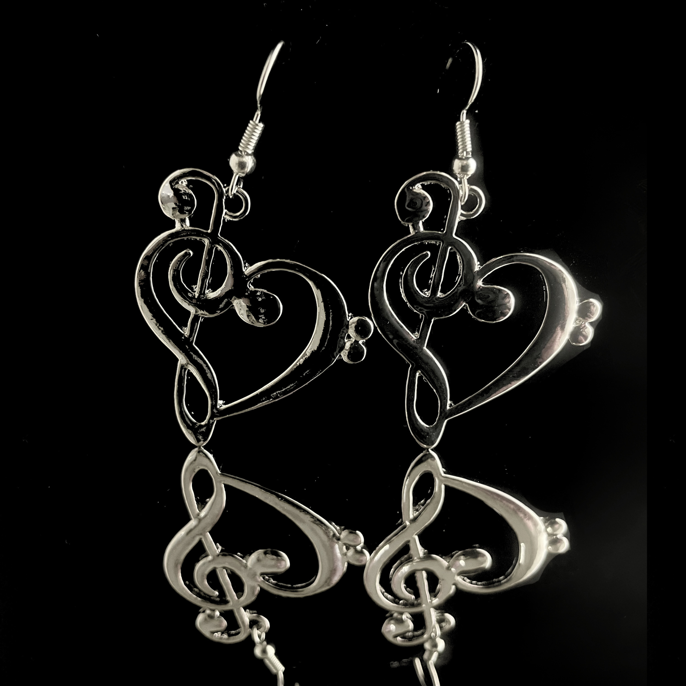 Earrings - Treble Clef Silver Heart