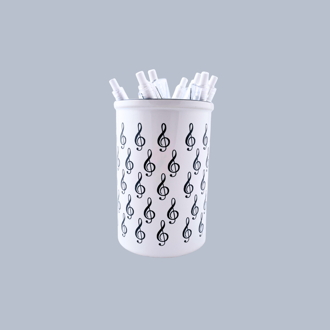 Ceramic Pencil Cup with Mini G Clefs