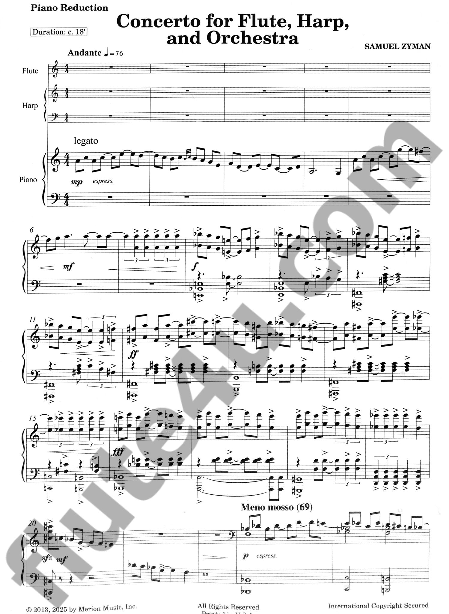 Zyman, S :: Concerto for Flute, Harp, and Orchestra (Piano Reduction)