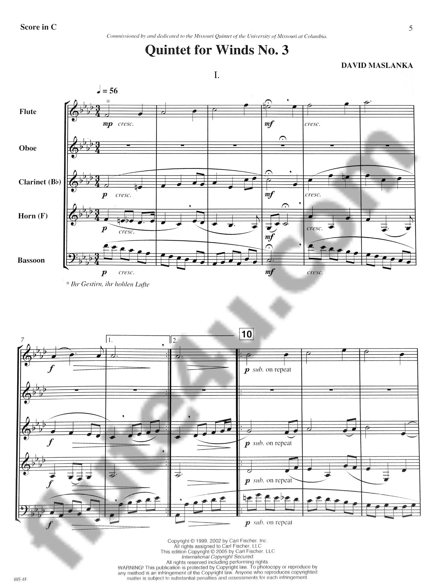 Maslanka, D :: Quintet for Winds No. 3