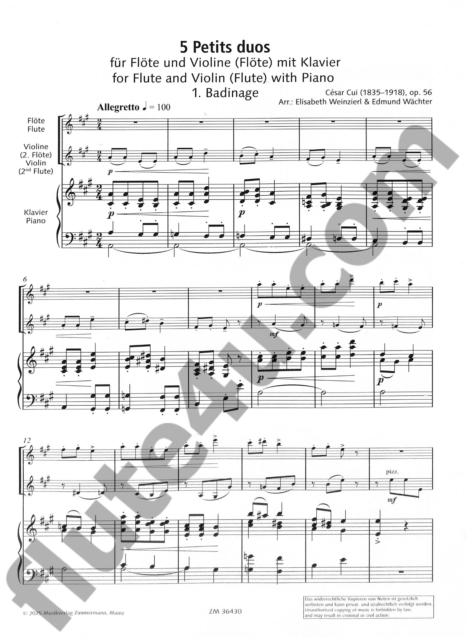 Cui, C :: 5 Petit duos pour flute et violon (flute) et piano