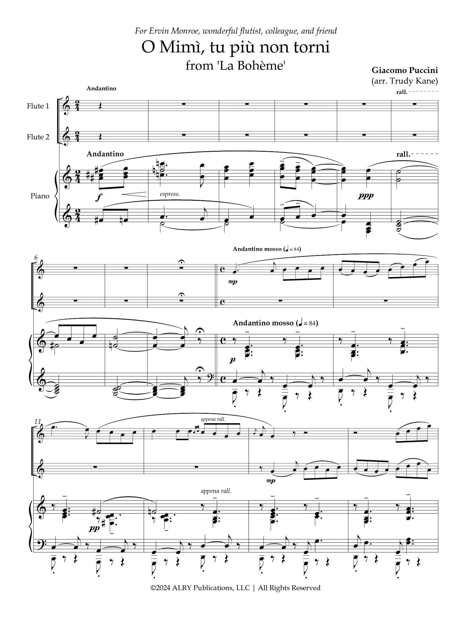 Puccini, G :: O Mimi, tu piu non torni from La Boheme
