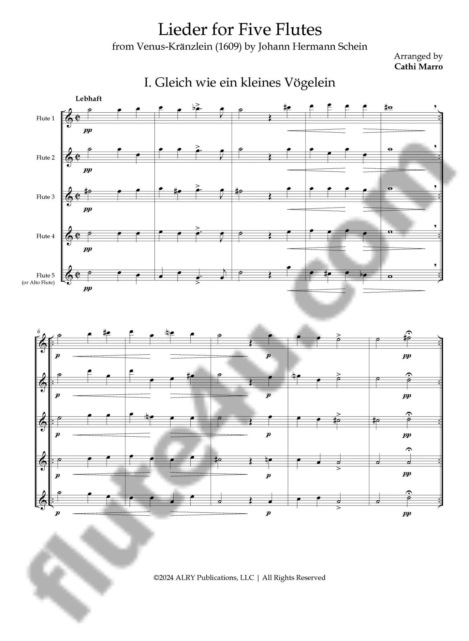 Schein, JH :: Lieder for Five Flutes