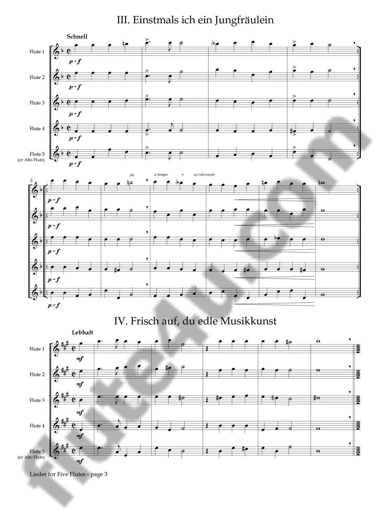Schein, JH :: Lieder for Five Flutes