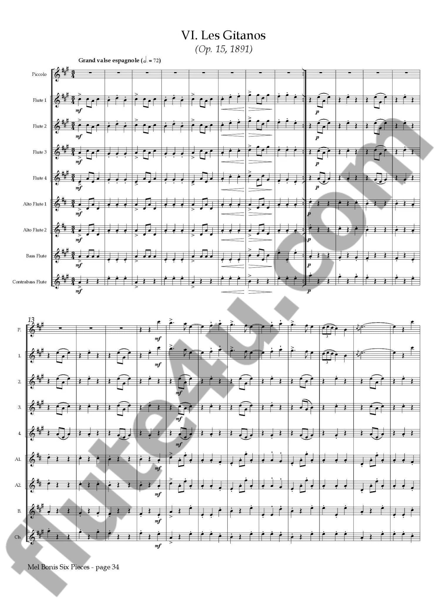 Bonis, M :: Six Pieces for Flute Choir