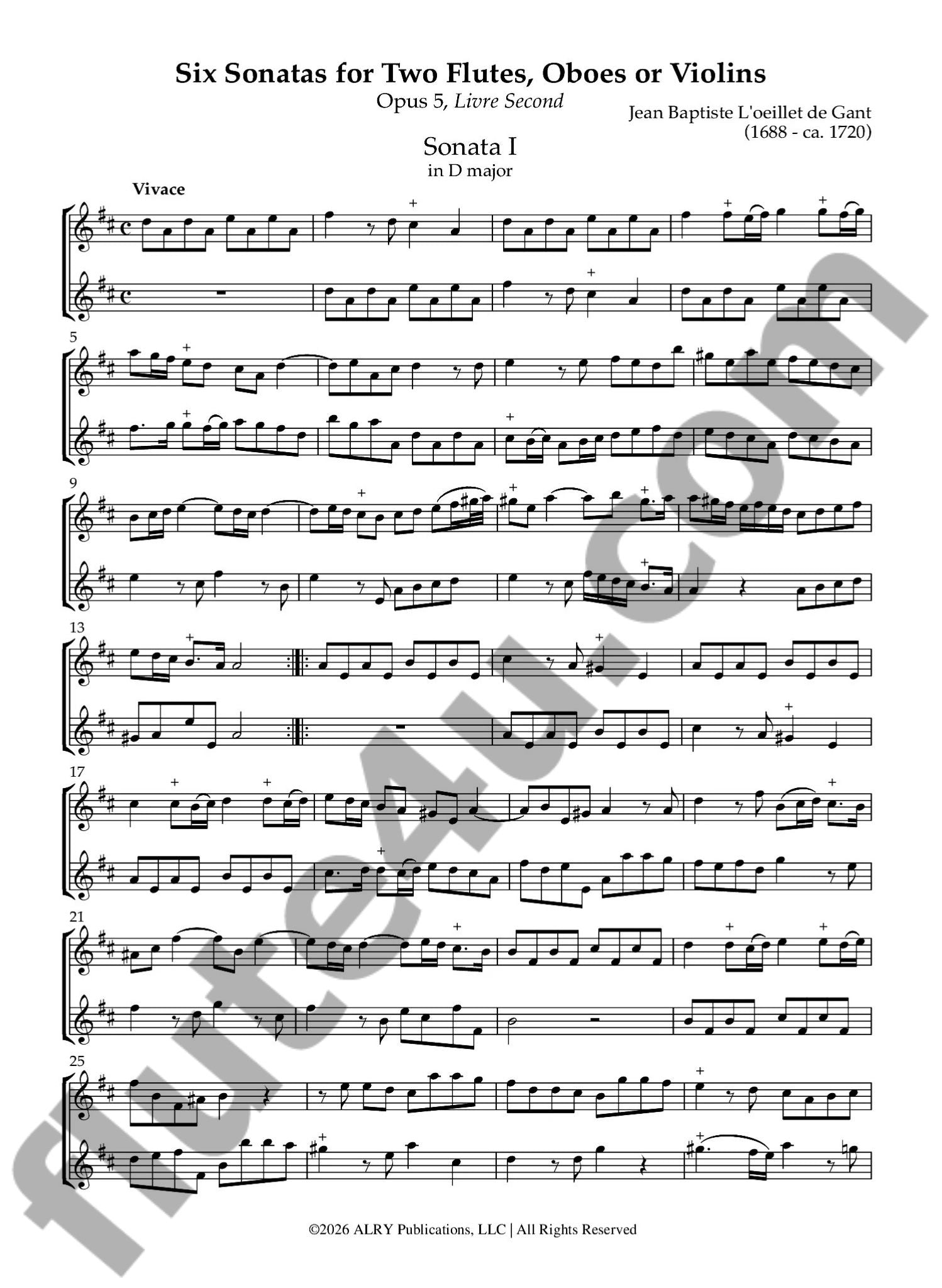 L'oeillet de Gant, JP :: Six Sonatas, Op. 5, Livre Second