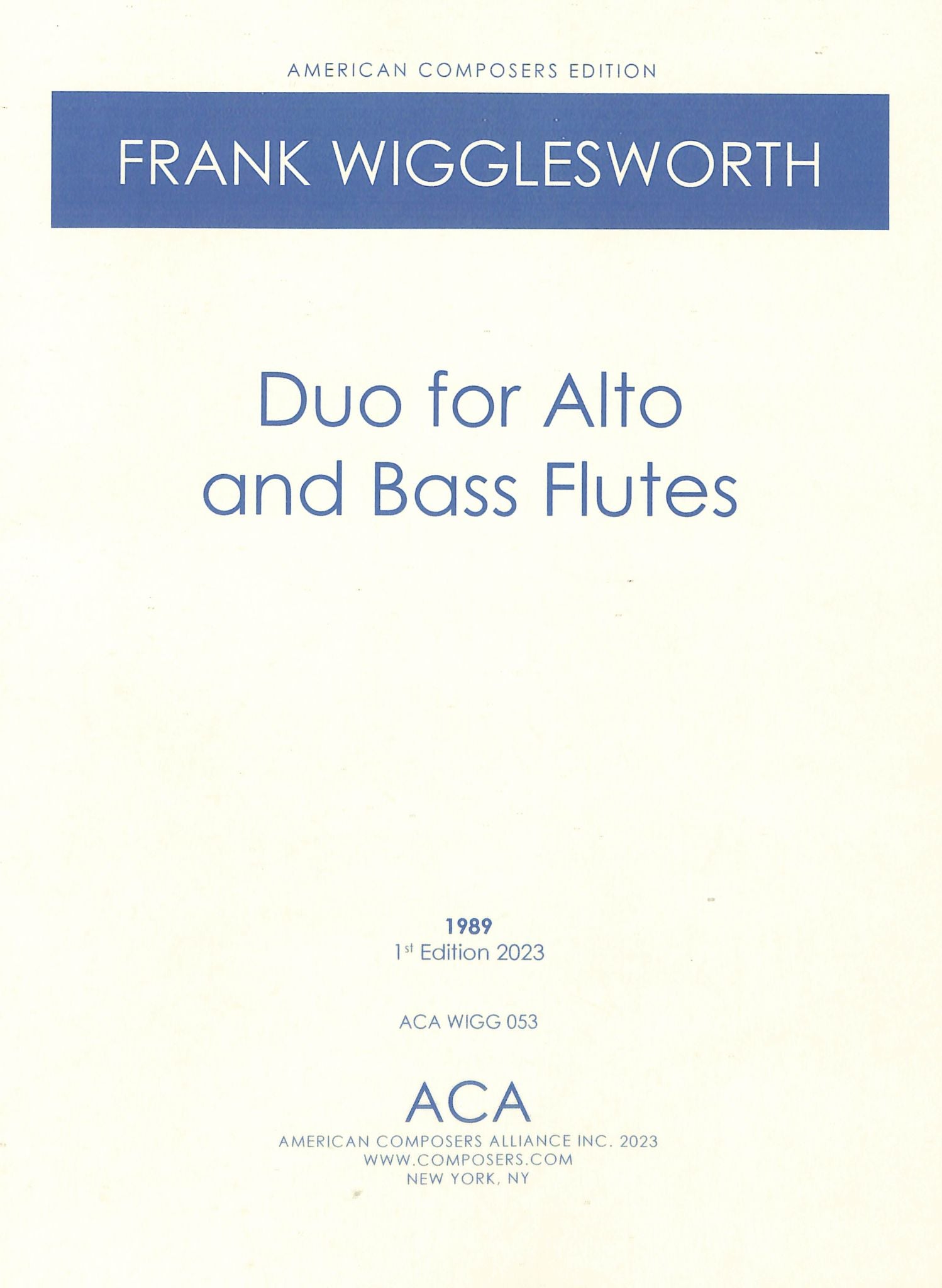 Wigglesworth, F :: Duo for Alto and Bass Flutes