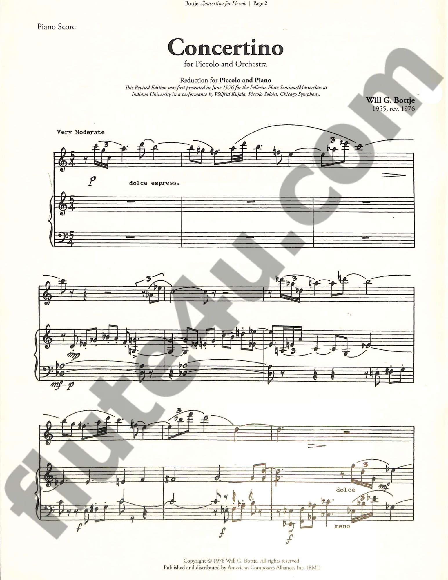 Bottje, WG :: Concertino for Piccolo and Orchestra