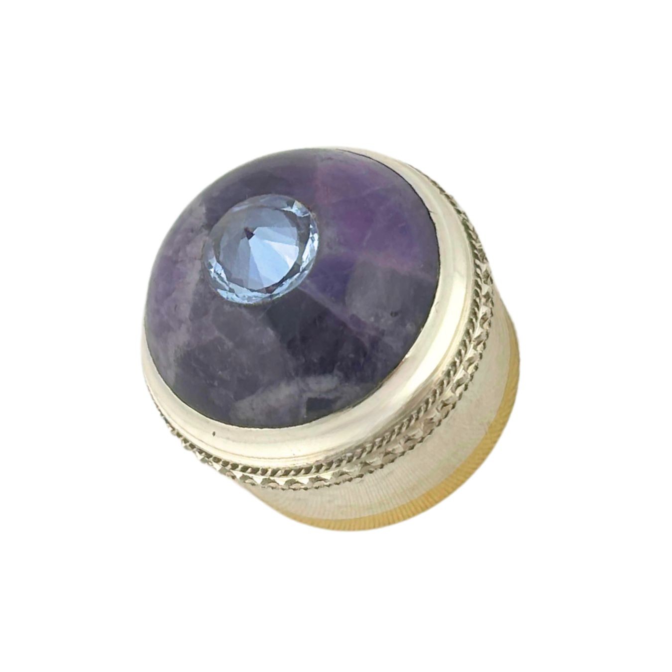 Amethyst/Aquamarine Gemstone Flute Crown Silver (Cabochon/Faceted Combo)