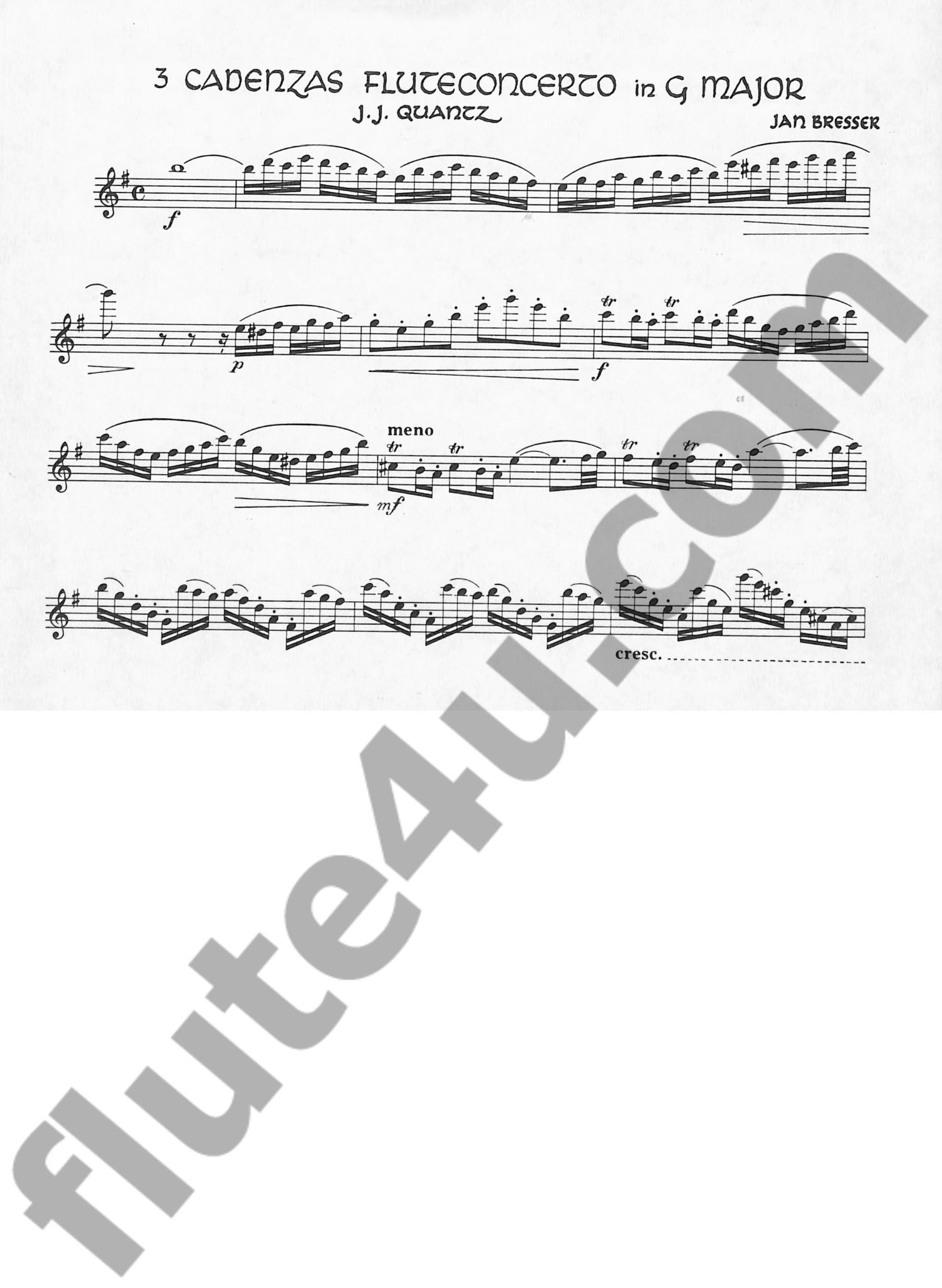 Bresser, J :: Cadenzas for Flute Concerto in G major by Quantz