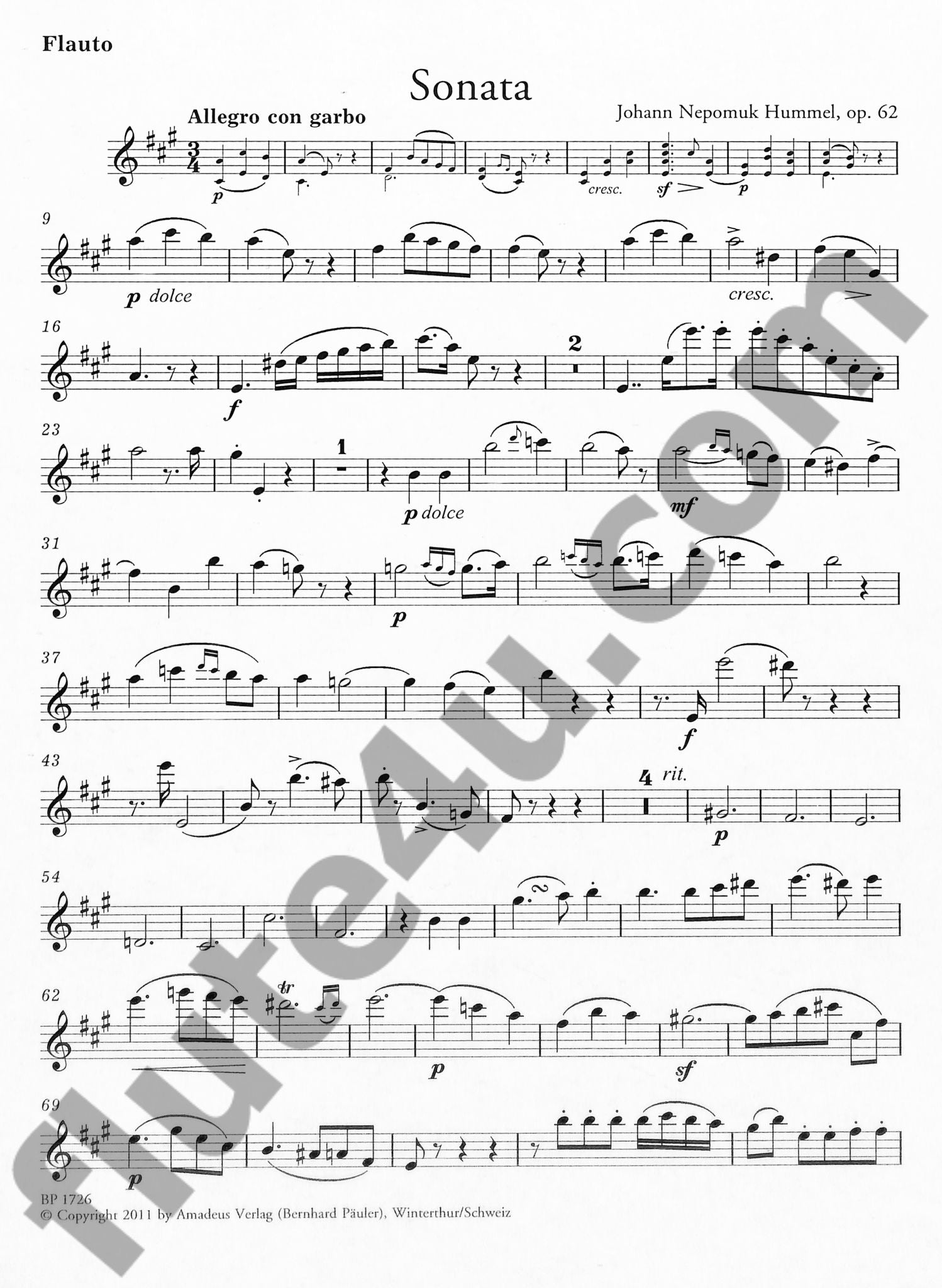 Hummel, JN :: Sonate in A major op. 62