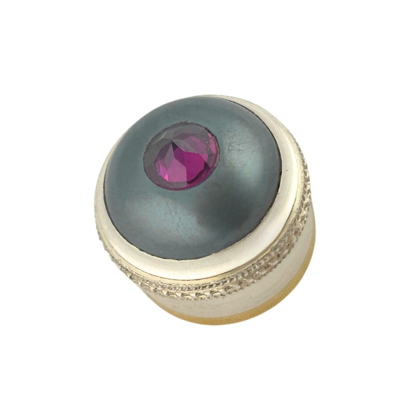 Hematite/Rhodolite Gemstone Flute Crown Silver (Cabochon/Faceted Combo)