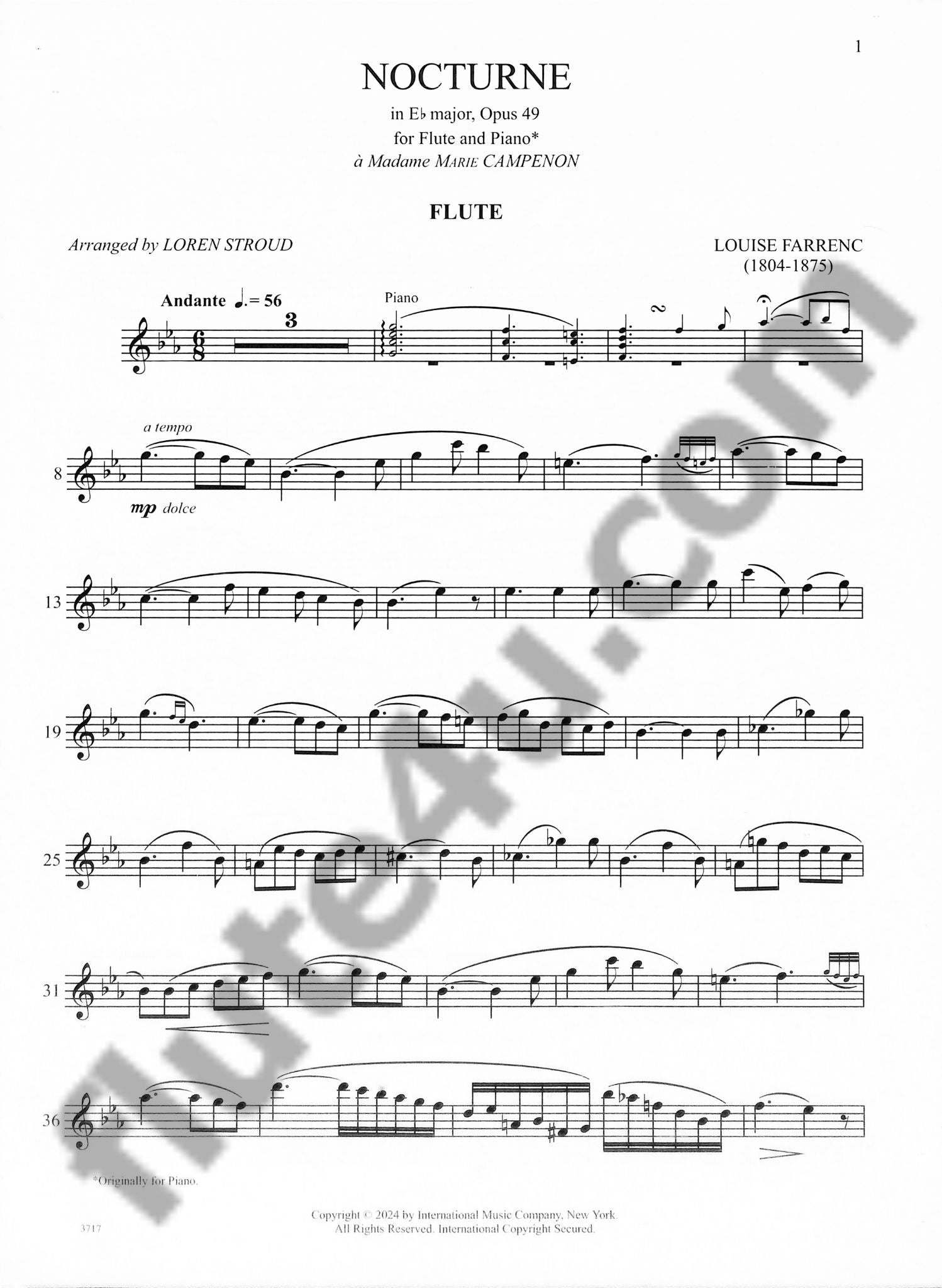 Farrenc, L :: Nocturne in E flat major, Opus 49