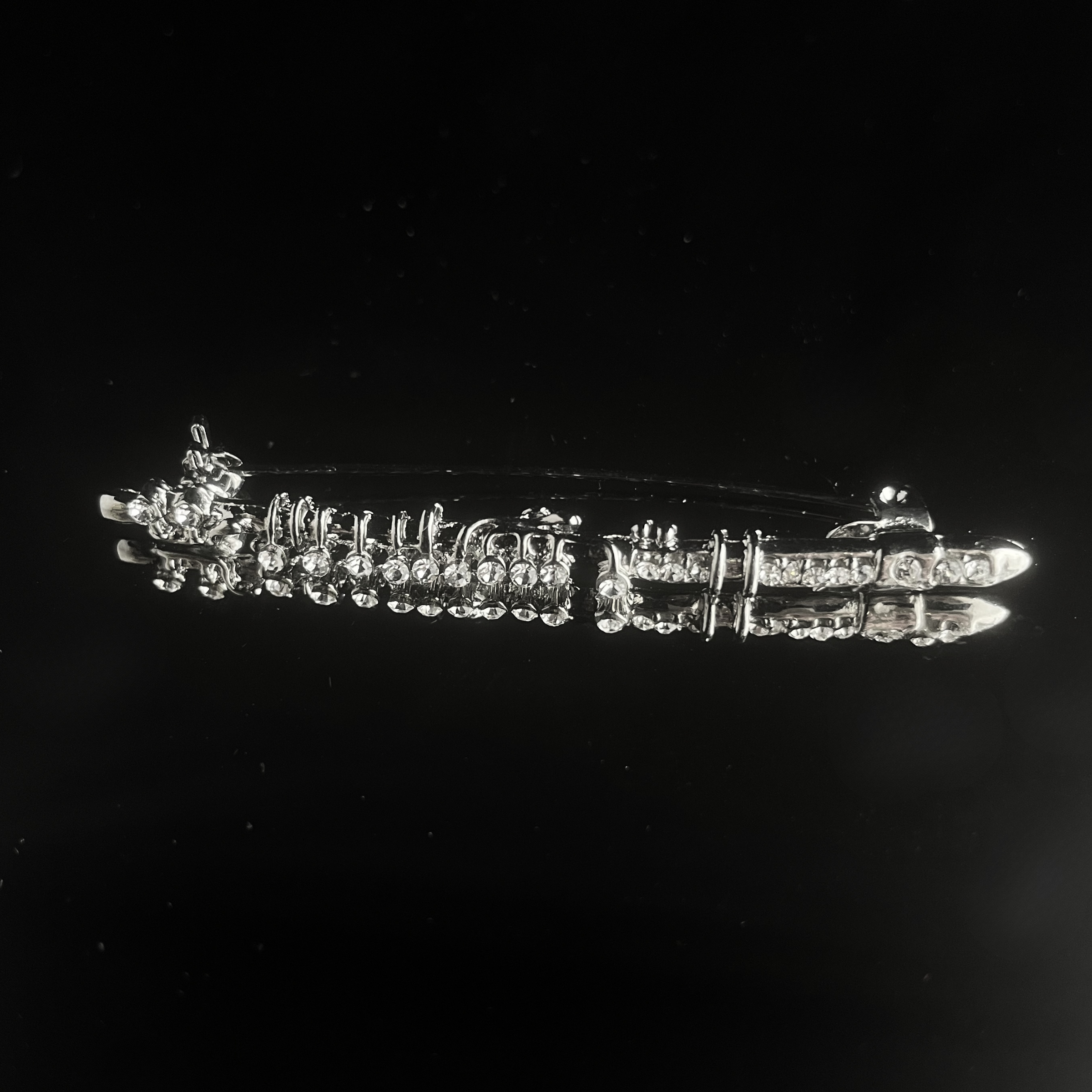 Rhinestone Silver Flute Brooch