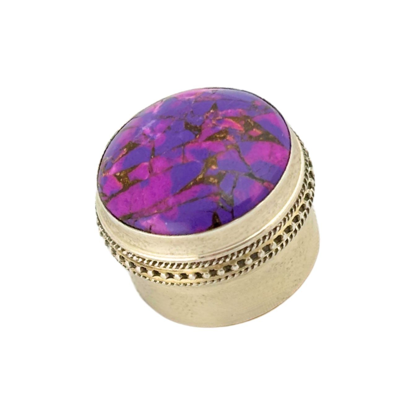 Purple Turquoise with Gold Gemstone Flute Crown Silver (Cabochon)