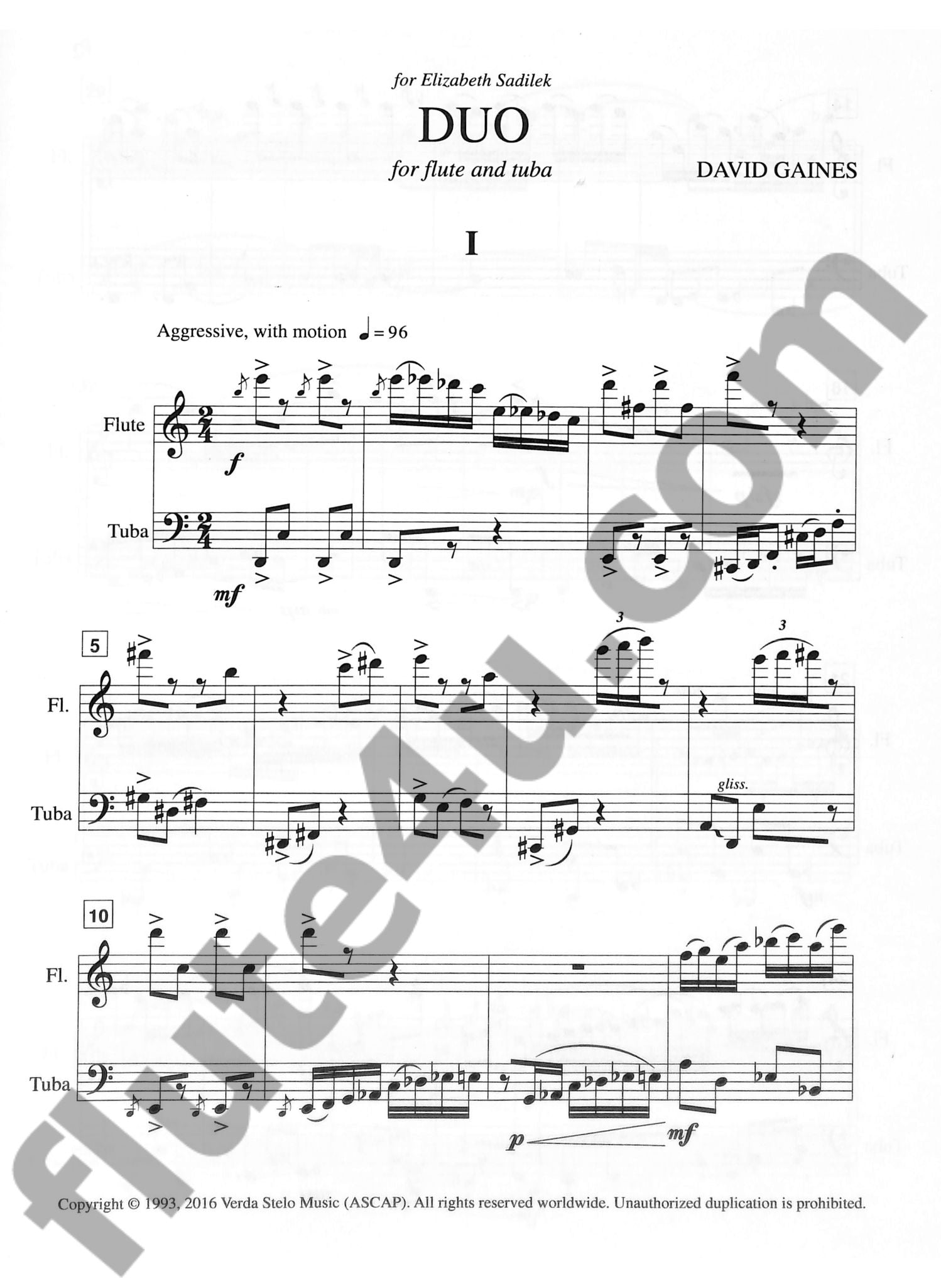 Gaines, D :: Duo for Flute and Tuba