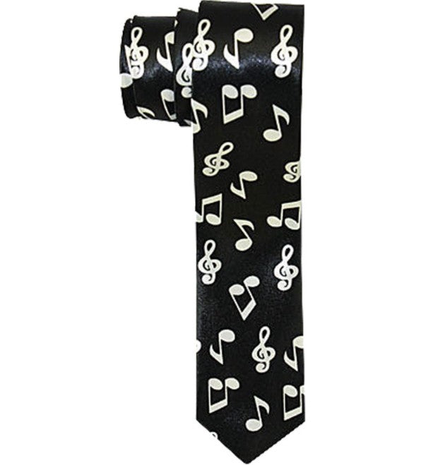 Neck Tie - Skinny Black with White Notes