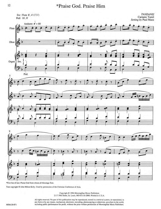 Manz, P :: 3 Hymns for Flute, Oboe and Organ