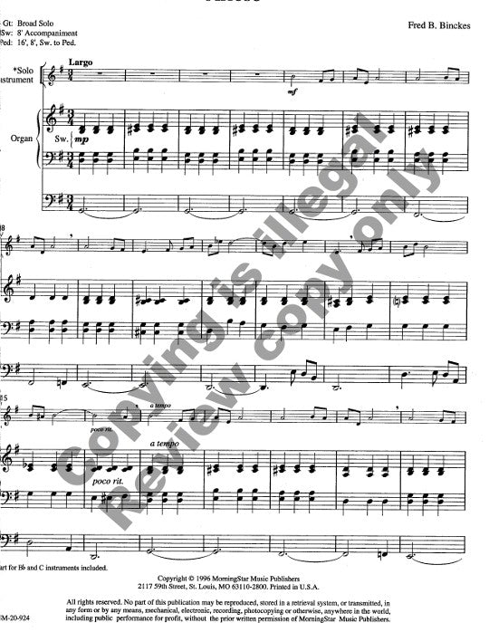 Binckes, FB :: Two Lyrical Pieces for Solo Instrument and Organ