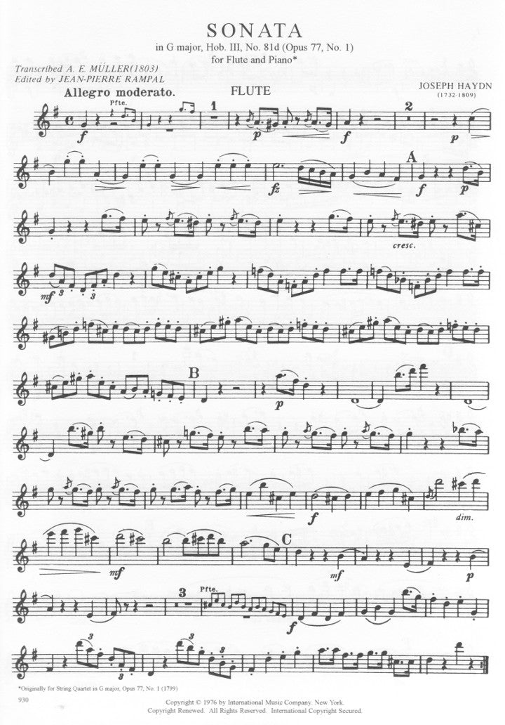 Haydn, J :: Sonata in G Major, Hob. III, No. 81d (Opus 77, No. 1)