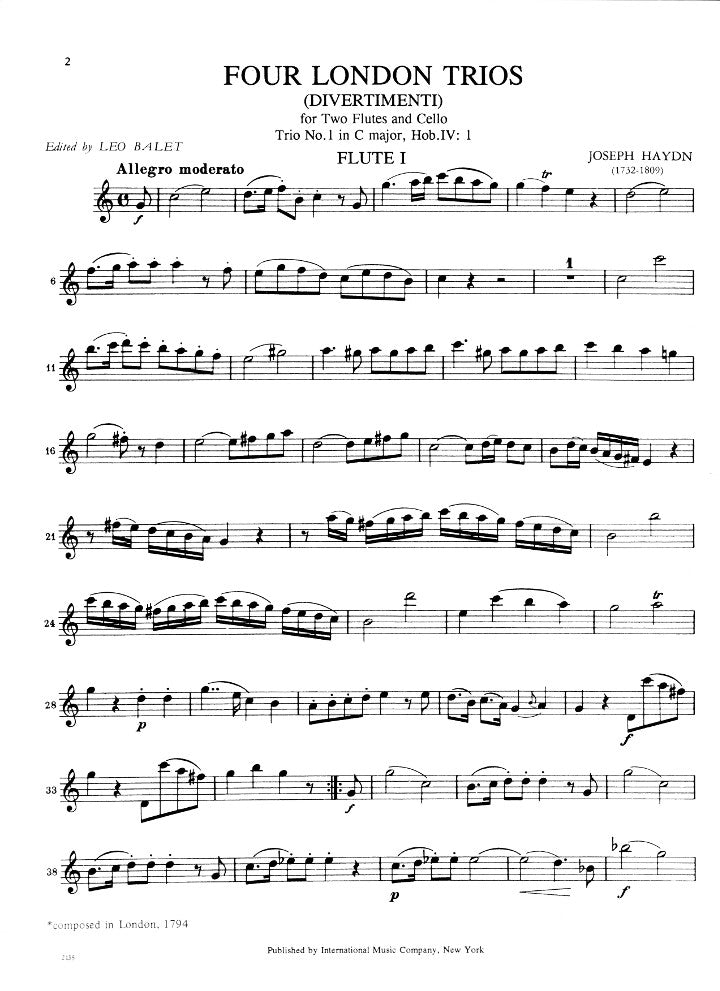 Haydn, J :: Four London Trios (Divertimenti) Hob. IV: 1-4