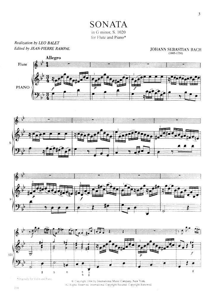 Bach, JS :: Sonata in G minor, S. 1020