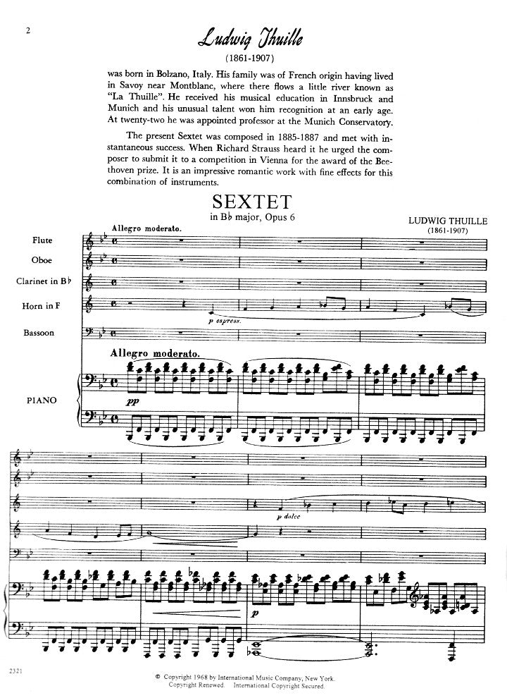Thuille, L :: Sextet in Bb major, Opus 6