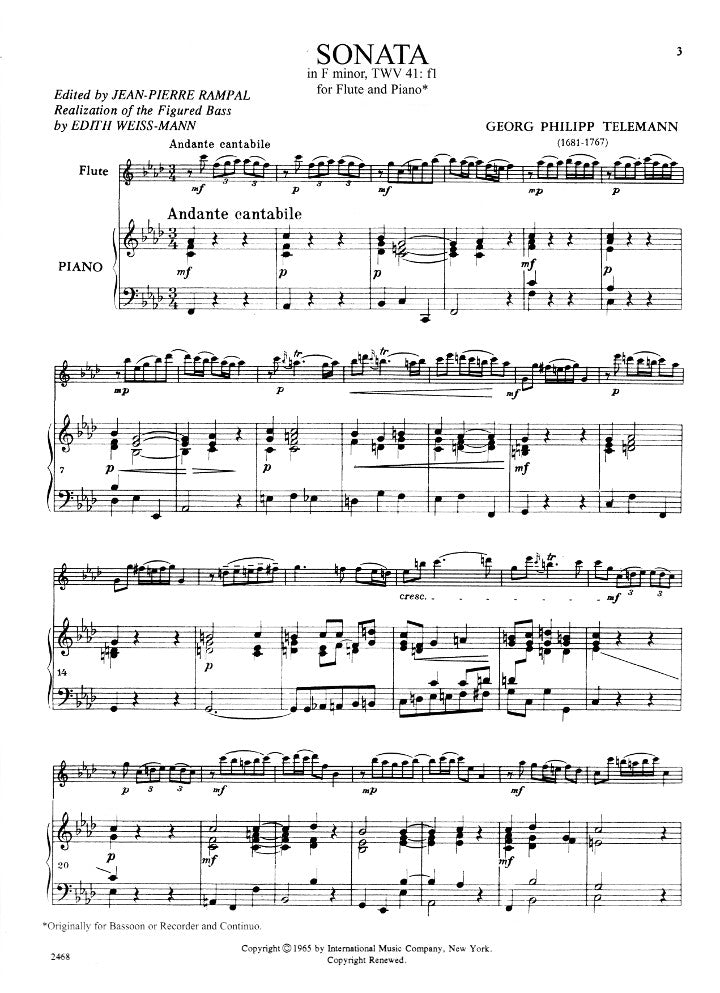 Telemann, GP :: Sonata in F minor, TWV 41: f1