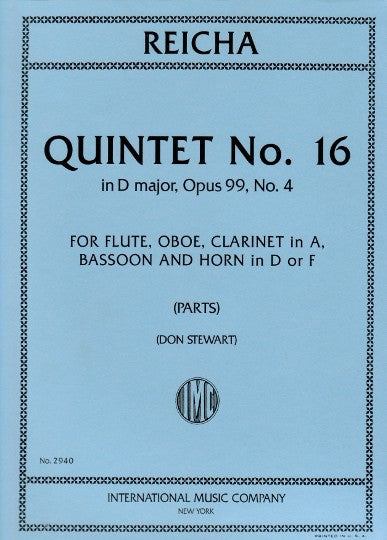 Reicha, A :: Quintet No. 16 in D major, op. 99, No. 4
