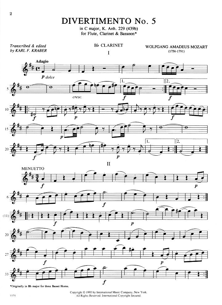 Mozart, WA :: Divertimento No. 5 in C Major, K. Anh 229 (439b)