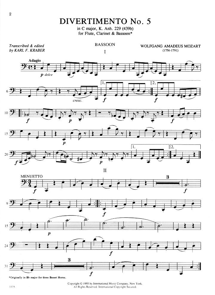 Mozart, WA :: Divertimento No. 5 in C Major, K. Anh 229 (439b)