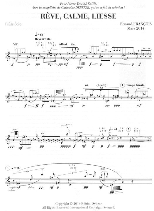 Francois, R :: Reve, calme, liesse pour flute solo