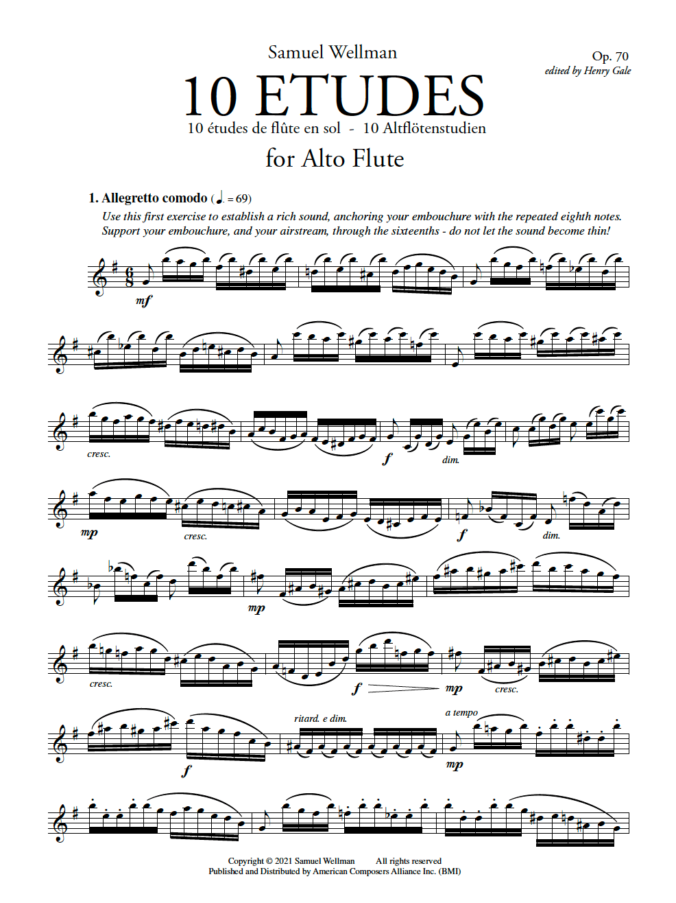 Wellman, S :: 10 Etudes for Alto Flute