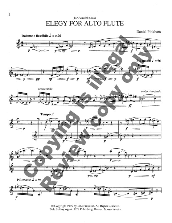 Pinkham, D :: Elegy for Alto Flute