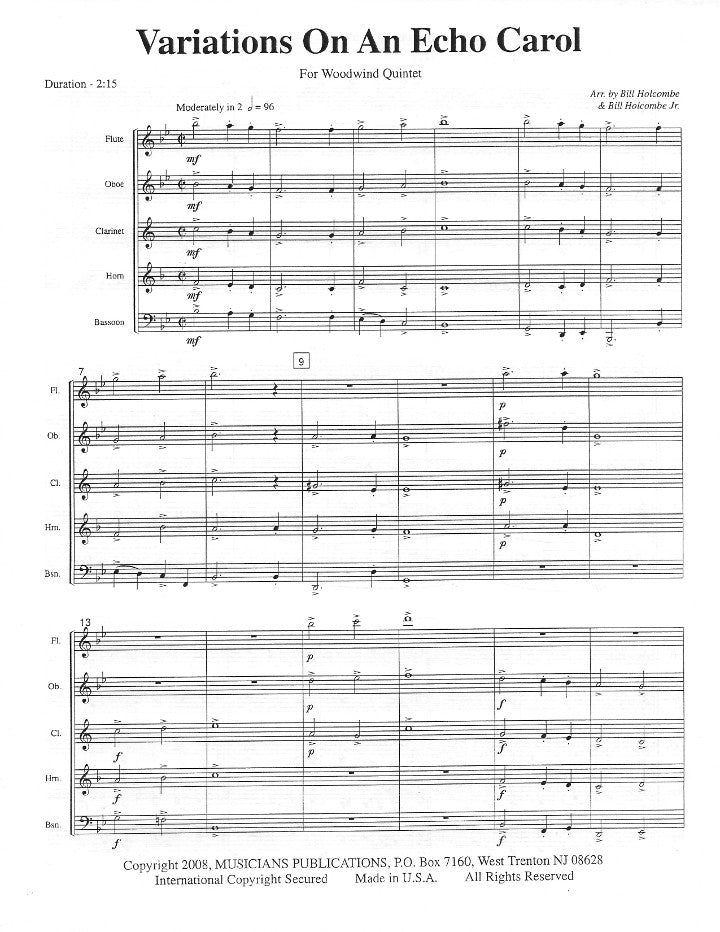 Holcombe, B :: Variations On An Echo Carol