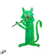Painting - Christmas Kitty with Flute