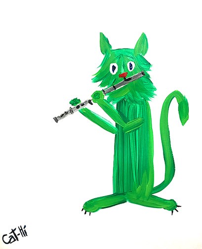 Painting - Christmas Kitty with Flute