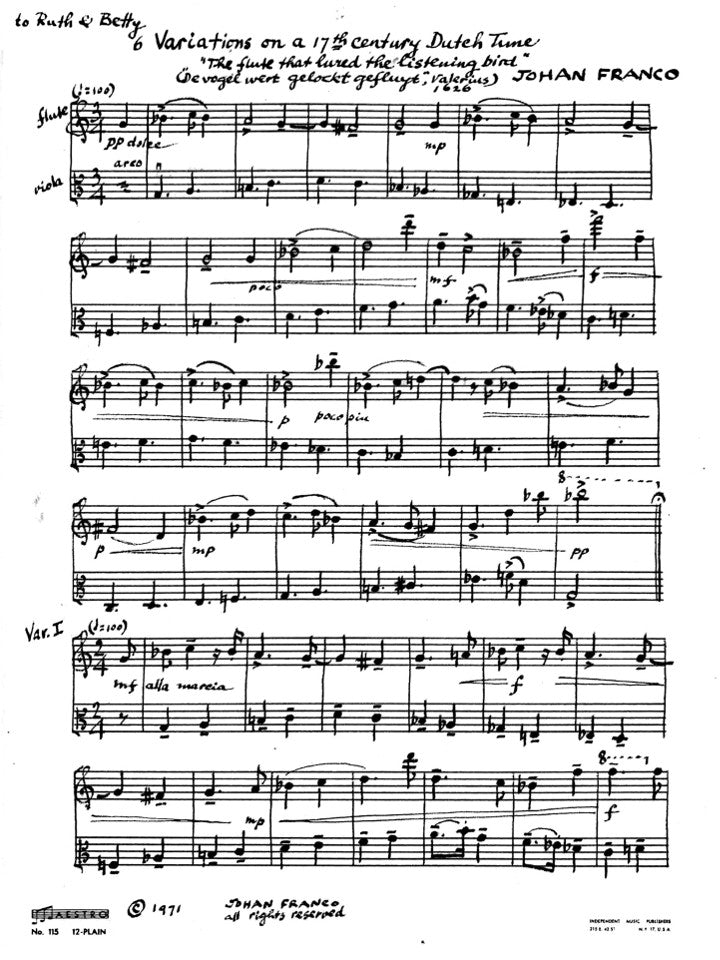 Franco, J :: Six Variations on 'The flute that lured the listening bird'