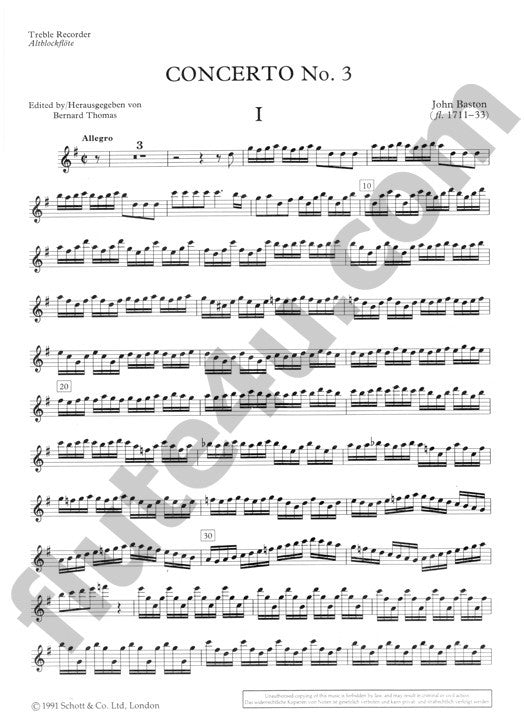 Baston, J :: Concerto No. 3 in G Major